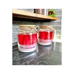 Livava Çilekli Sos Kapaklı Cam Kase Temalı El Yapımı %100 Doğal Soya Wax - Jel Wax Kokulu Dekoratif Mum Çok Renkli