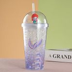 Livava Deniz Kızı Işıklı ve Pipetli Bardak, 450 ml, Buzlu ve Kapaklı, Mor, 20x8