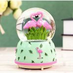 Livava Flamingo Büyük Boy Kar Küresi Işıklı, Müzikli, Yeşil, 16x12 Yeşil