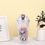 Livava Kalpli Kedi Işıklı Ve Pipetli Bardak, 450 Ml, Buzlu Ve Kapaklı, Renkli, 20x8 Beyaz