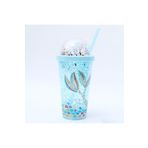Livava Okyanus Işıklı ve Pipetli Bardak, 450 ml, Buzlu ve Kapaklı, Mavi, 20x8