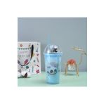 Livava Panda Işıklı ve Pipetli Bardak, 450 ml, Buzlu ve Kapaklı, Mavi, 20x8