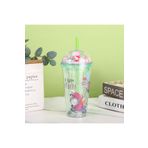 Livava Sevimli Işıklı ve Pipetli Bardak, 450 ml, Pullu ve Kapaklı, Yeşil, 20x8