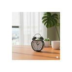 Livava Taşlı Elma Mini Metal Masa Saati, Alarmlı Ve Işıklı, Siyah, 13x10