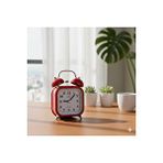 Livava Taşlı Kare Mini Metal Masa Saati, Alarmlı Ve Işıklı, Kırmızı, 13x8