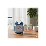 Livava Taşlı Kare Mini Metal Masa Saati, Alarmlı Ve Işıklı, Mavi, 13x8