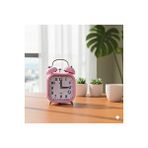 Livava Taşlı Kare Mini Metal Masa Saati, Alarmlı Ve Işıklı, Pembe, 13x8