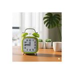 Livava Taşlı Kare Mini Metal Masa Saati, Alarmlı Ve Işıklı, Yeşil, 13x8