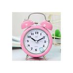 Livava Taşlı Yuvarlak Mini Metal Masa Saati, Alarmlı Ve Işıklı, Pembe, 13x8