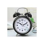 Livava Taşlı Yuvarlak Mini Metal Masa Saati, Alarmlı Ve Işıklı, Siyah, 13x8