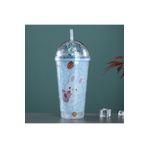 Livava Tavşan Işıklı ve Pipetli Bardak, 450 ml, Buzlu ve Kapaklı, Mavi, 20x8