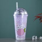 Livava Tavşan Işıklı ve Pipetli Bardak, 450 ml, Buzlu ve Kapaklı, Mor, 20x8