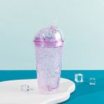 Livava Yazılı Işıklı Ve Pipetli Bardak, 450 Ml, Buzlu Ve Kapaklı, Mor, 20x8