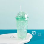 Livava Yazılı Işıklı Ve Pipetli Bardak, 450 Ml, Buzlu Ve Kapaklı, Yeşil, 20x8