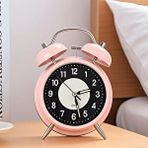 Livava Yuvarlak Alarmlı Ve Işıklı Küçük Metal Masa Saati, Pembe, 12 cm
