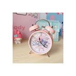 Livava Yuvarlak Kuromi Metal Masa Saati, Alarmlı ve Işıklı, Pembe, 14x10