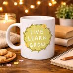 Live Learn Grow Motivasyon Kupası Model 133 – Yaşa , Öğren , Geliş Ilham Veren Tasarım, Porselen Kupa, Pozitif Mesajlı Kahve &amp; Çay Kupası - 001-Renkli - 200 ml
