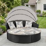 LiveGo Dış Mekan Daybed Yastık Kılıfı, 167,6 cm Elastik Bantlı Yedek Daybed Kılıfı, Güneş Yatağı Minder Kılıfı, Dış Mekan Yuvarlak Yatak Minder Kılıfları (Çiçek A, 1 Yuvarlak Kılıf + 3 Yastık Kılıfı)