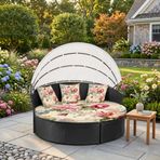 LiveGo Dış Mekan Daybed Yastık Kılıfı, 167,6 cm Elastik Bantlı Yedek Daybed Kılıfı, Güneş Yatağı Minder Kılıfı, Dış Mekan Yuvarlak Yatak Minder Kılıfları (Çiçek B, 1 Yuvarlak Kılıf + 3 Yastık Kılıfı)