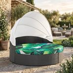 LiveGo Dış Mekan Daybed Yastık Kılıfı, 167,6 cm Elastik Bantlı Yedek Daybed Kılıfı, Güneş Yatağı Minder Kılıfı, Dış Mekan Yuvarlak Yatak Minder Kılıfları (Yapraklar B, Yuvarlak Kılıf)
