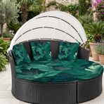 LiveGo Dış Mekan Daybed Yastık Kılıfı, 167,6 cm Elastik Bantlı Yedek Daybed Kılıfı, Güneş Yatağı Minder Kılıfı, Dış Mekan Yuvarlak Yatak Minder Kılıfları (Yapraklar C, 1 Yuvarlak Kılıf + 3 Yastık