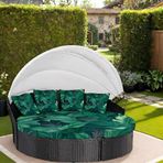 LiveGo Dış Mekan Daybed Yastık Kılıfı, 167,6 cm Elastik Bantlı Yedek Daybed Kılıfı, Güneş Yatağı Yastık Kılıfı, Dış Mekan Yuvarlak Yatak Minder Kılıfları (Yapraklar C, 4 Çeyrek Yuvarlak Kılıf + 3