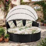 LiveGo Dış Mekan Daybed Yastık Kılıfı, 167,6 cm Elastik Bantlı Yedek Daybed Kılıfı, Güneş Yatağı Yastık Kılıfı, Dış Mekan Yuvarlak Yatak Minder Kılıfları (Yapraklar D, 1 Yuvarlak Kılıf + 3 Yastık