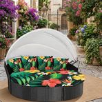 LiveGo Dış Mekan Daybed Yastık Kılıfı, 167,6 cm Yedek Daybed Kılıfı, Elastik Bantlı Güneş Yatağı Yastık Kılıfı, Dış Mekan Yuvarlak Yatak Minder Kılıfları (Çiçek C, 4 Çeyrek Yuvarlak Kılıf + 3 Yastık