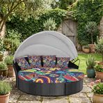 LiveGo Dış Mekan Daybed Yastık Kılıfı, 167,6 cm Yedek Daybed Kılıfı, Elastik Bantlı Güneş Yatağı Yastık Kılıfı, Dış Mekan Yuvarlak Yatak Minder Kılıfları (Çiçek D, 4 Çeyrek Yuvarlak Kılıf + 3 Yastık