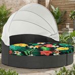 LiveGo Dış Mekan Daybed Yastık Kılıfı, 167,62 cm Elastik Bantlı Yedek Daybed Kılıfı, Güneş Yatağı Minder Kılıfı, Dış Mekan Yuvarlak Yatak Minder Kılıfları (Çiçek C, Yuvarlak Kılıf)