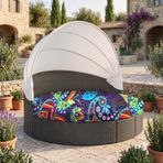 LiveGo Dış Mekan Daybed Yastık Kılıfı, 167,62 cm Elastik Bantlı Yedek Daybed Kılıfı, Güneş Yatağı Minder Kılıfı, Dış Mekan Yuvarlak Yatak Minder Kılıfları (Çiçek D, Yuvarlak Kılıf)