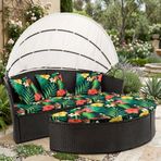 LiveGo Dış Mekan Daybed Yastık Kılıfı, 167,62 cm Elastik Bantlı Yedek Daybed Kılıfı, Güneş Yatağı Yastık Kılıfı, Dış Mekan Yuvarlak Yatak Minder Kılıfları (Çiçek C, 2 Yarım Yuvarlak Kılıf + 3 Yastık