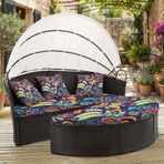 LiveGo Dış Mekan Daybed Yastık Kılıfı, 167,62 cm Elastik Bantlı Yedek Daybed Kılıfı, Güneş Yatağı Yastık Kılıfı, Dış Mekan Yuvarlak Yatak Minder Kılıfları (Çiçek D, 2 Yarım Yuvarlak Kılıf + 3 Yastık
