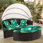 LiveGo Dış Mekan Daybed Yastık Kılıfı, 167,62 cm Elastik Bantlı Yedek Daybed Kılıfı, Güneş Yatağı Yastık Kılıfı, Dış Mekan Yuvarlak Yatak Minder Kılıfları (Yapraklar B, 2 Yarım Yuvarlak Kılıf + 3