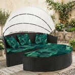 LiveGo Dış Mekan Daybed Yastık Kılıfı, 167,62 cm Elastik Bantlı Yedek Daybed Kılıfı, Güneş Yatağı Yastık Kılıfı, Dış Mekan Yuvarlak Yatak Minder Kılıfları (Yapraklar C, 2 Yarım Yuvarlak Kılıf + 3