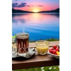 liveisthome 18 Parça El İşçiliği Cam Çay Takımı | 6 Cam Çay Bardağı + 6 Mırra Fincanı + 6 Çelik Çay Tabağı