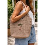 Livera Home Palmiye Detaylı File Örgü Plaj Çantası, Kadın Omuz Çantası - 30x35cm - Koyu Kahve