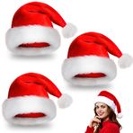 LIVESTN 3 adet Noel şapkası, pelüş Noel şapkası, kırmızı, Noel kutlaması, şapka, yırtılmaz ve esnek, Noel, yeni yıl için, üniseks, sıcak, kalınlaştırılmış Noel Baba şapkası, bere (yetişkin)