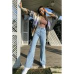 Livik Albert Kadın Mavi Kar Yıkama Süper Yüksek Bel Likralı Bol Paça Denim Kot Pantolon - 26