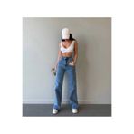 Livik İrina Likralı 90's Kadın Mavi Orta Kar Süper Yüksek Bel Salaş Paça Denim Kot Palazzo Pantolon