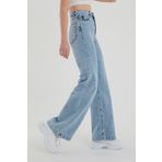 Livik Kadın Açık Mavi Kar Yıkama Yüksek Bel Bol Paça Denim Kot Pantolon