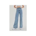 Livik Kadın Açık Mavi Kar Yıkama Yüksek Bel Salaş Paça Denim Kot Pantolon LVK-001040A - 36