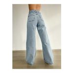 Livik Kadın Ball Açık Mavi Kar Yıkama Süper Yüksek Bel Bol Paça Denim Kot Pantolon- Wide Leg