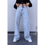 Livik Kadın Lebron Mavi Kar Yıkama Yüksek Bel Bol Paça Denim Kot Pantolon- Salaş Pantolon - 28 - Buz Mavi