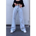 Livik Kadın Mavi Kar Yıkama Yüksek Bel Bol Paça Denim Salaş Kot Pantolon- Wide Leg Jeans