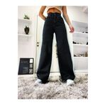 Livik Kadın Nolan Simsiyah Yüksek Bel Bol Paça Denim Kot Pantolon