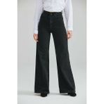 Livik Kadın Siyah Yüksek Bel Likralı Bol Paça Kot Pantolon- Wide Leg - 30