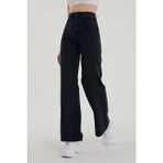 Livik Kadın Siyah Yüksek Bel Salaş Paça Denim Kot Pantolon Pamuk-Elastan Düz Model LVK-001040A - 32