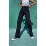 Livik Kadın Solmaz Siyah Likralı Bol Paça Palazzo Jean - 90's Wide Leg Kot Pantolon - 24