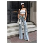 Livik Maja Kadın Buz Mavi Kar Yıkama Yüksek Bel Salaş Paça Denim Kot Pantolon